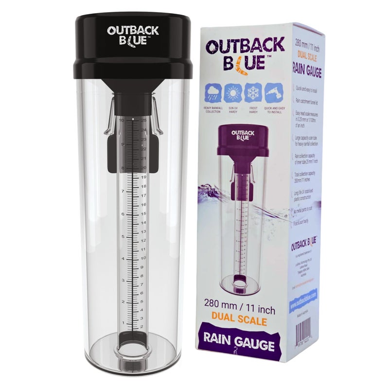 Outback Blue Professional Rain Gauge - 11" High Capacity Precipitation Measure Tool, Accurate to 0.01 Inch, Weather Resistant, Easy Read, for Garden, Farm, Meteorology - Australian Made - Image 1